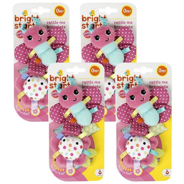 4PK Bright Starts Rattle Me 11cm Bracelets Crinkle Soft/Plush Toys Newborn 0m+