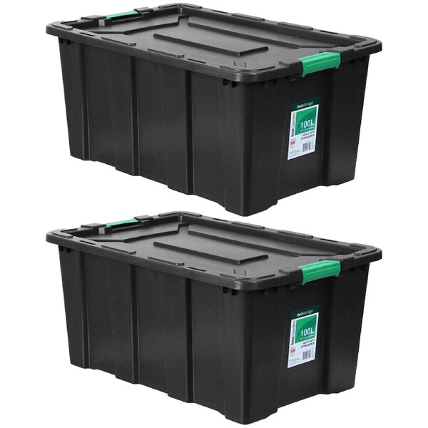 2PK Box Sweden Eco Storage 100L Heavy Duty Tub 75.5cm Crate Organiser Box