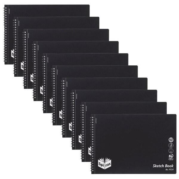 10PK Spirax P534 PP Sketch Book A4 Blank Drawing Pad Stationery 40-Pages Black