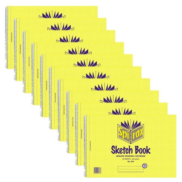 10PK Spirax 534 Sketch Book A4 Art/Drawing Stationery 40-Pages Landscape Yellow