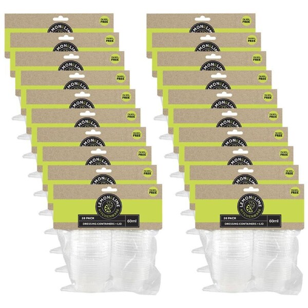 20x 20pc Lemon & Lime 60ml Storage Salad Sauce 6cm Dressing Container w/ Lid