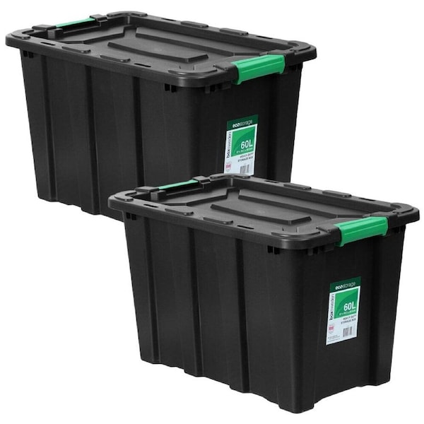 2PK Box Sweden Eco Storage 60L Heavy Duty Tub 57cm Crate Organiser Box