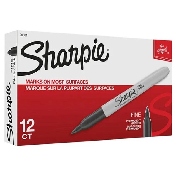 Sharpie Permanent Marker Fine Point 1.0mm Black Box 12