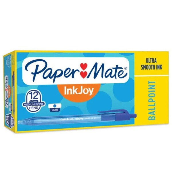 Papermate InkJoy 100RT Retract BallPoint 1.00mm Medium Pen Blue Box 12