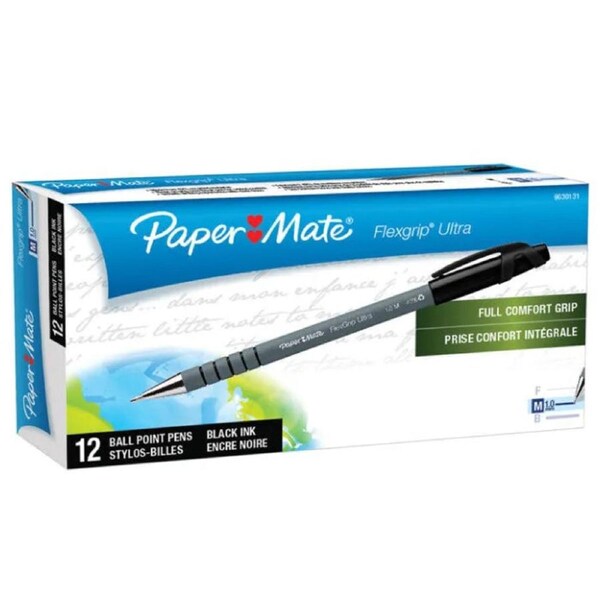 Papermate Flex Grip Stick BallPoint 1.0mm Medium Pen Black Box 12