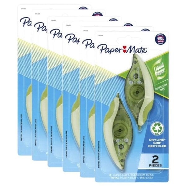 Papermate Liquid Paper Correction Tape Pack 2 Dryline Grip Box 6
