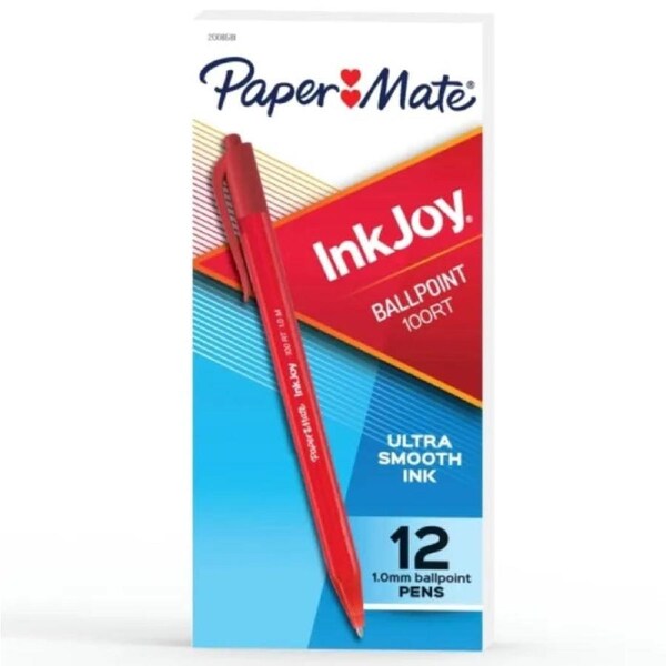 Papermate InkJoy 100RT Retract BallPoint 1.00mm Medium Pen Red Box 12