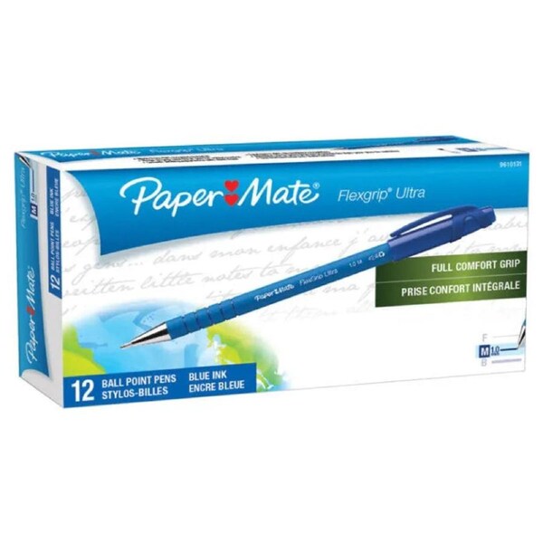 Papermate Flex Grip Stick BallPoint 1.0mm Medium Pen Blue Box 12