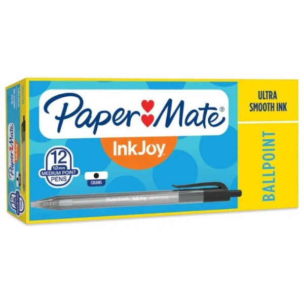 Papermate InkJoy 100RT Retract BallPoint 1.00mm Medium Pen Black Box 12
