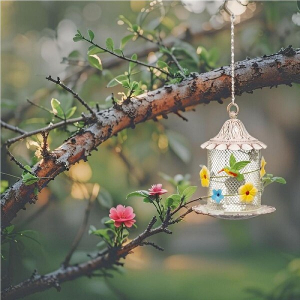 Willow & Silk Hanging Mesh Floral Melody Bird feeder