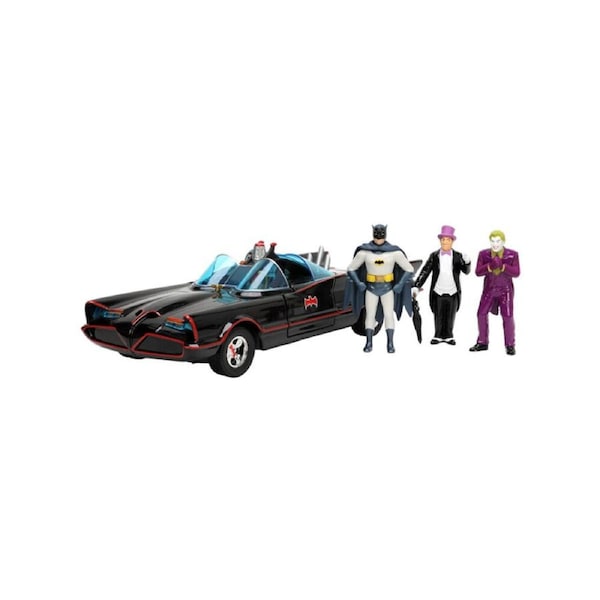 Jada Toys Batman TV Classic Batmobile w/ 4-Figures Kids/Adult Toy Figure Set