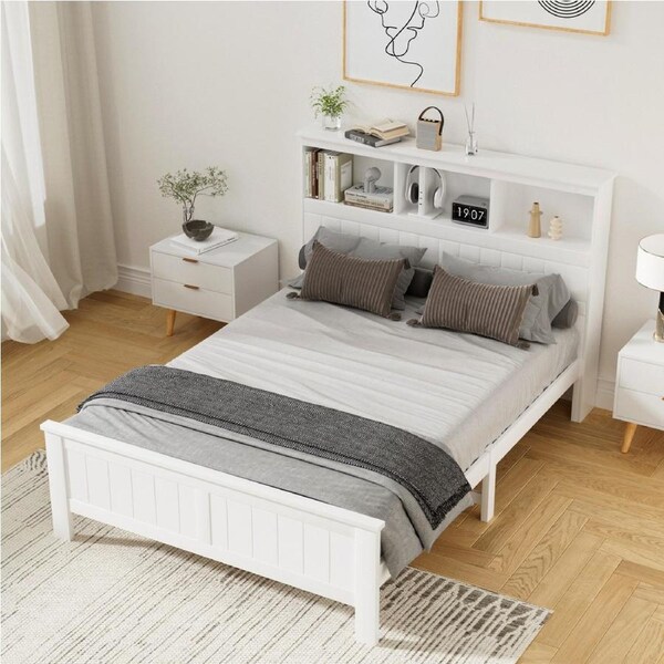 212x150 Artiss Bed Frame Double Wooden with Shelves Bed Head