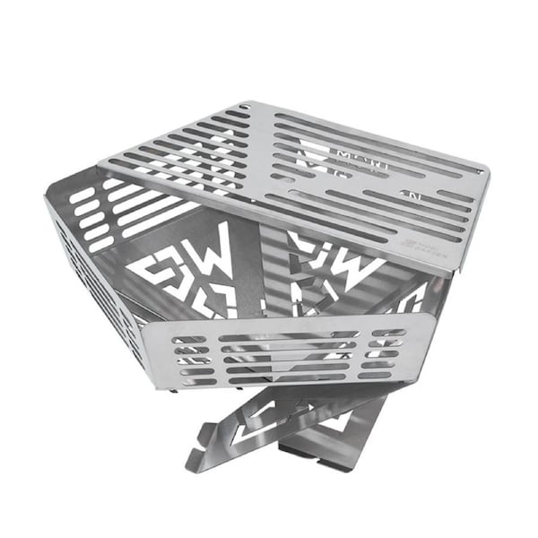 Mobi Garden Camping Fire Pit Grill - Portable Foldable Wood Burning Stove & Bonfire Stand - GREY (L)