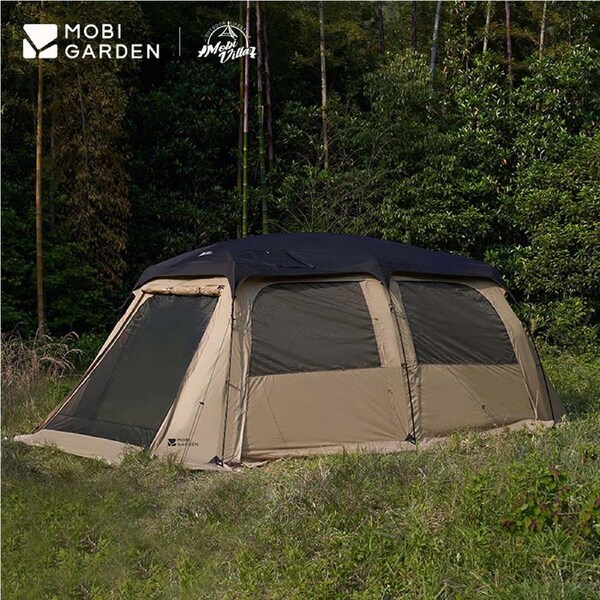 Mobi Garden Cold Mountain Tribe 205 Premium Camping Tent - 3-4 Person, Waterproof Double Layer, Aluminum Frame, 205cm Height - Sand