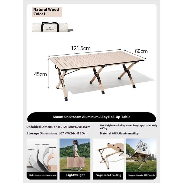 Mobi Garden Shanjian Large Portable Aluminium Camping Table (Sand) - Roll-Up Folding Outdoor Table for 4WD, Picnic & Camp Kitchen