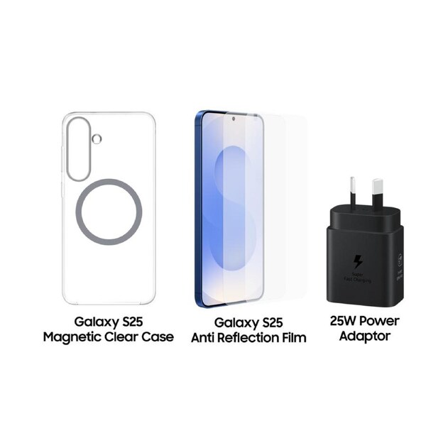 Samsung Galaxy S25 Accessory Bundle (Transparent & Black)