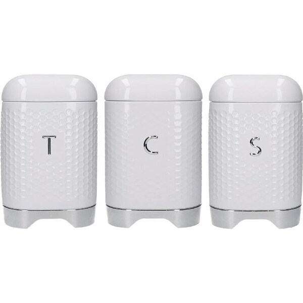 3pc Kitchencraft Lovello Textured Tea/Coffee/Sugar Storage Box Set - White