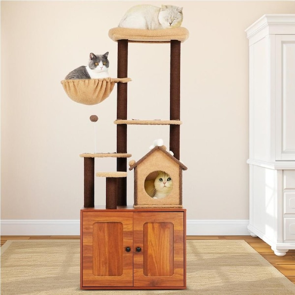 Advwin 2IN1 Cat Tree Tower Litter Box Enclosure 153cm