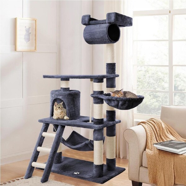 BEASTIE Cat Tree Scratching Post Scratcher Tower Condo House Furniture Wood 141cm Grey
