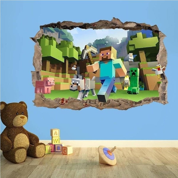 3D Gaming Wall Art Stickers MINE Home Decor Decals PVC Kids Room Game Poster I