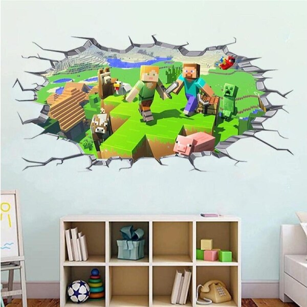 3D Gaming Wall Art Stickers MINE Home Decor Decals PVC Kids Room Game Poster N