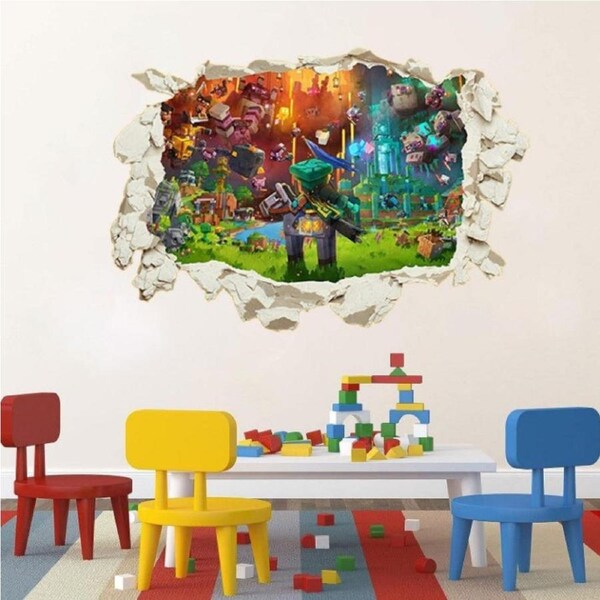 3D Gaming Wall Art Stickers MINE Home Decor Decals PVC Kids Room Game Poster P