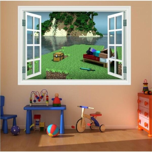 3D Gaming Wall Art Stickers MINE Home Decor Decals PVC Kids Room Game Poster C