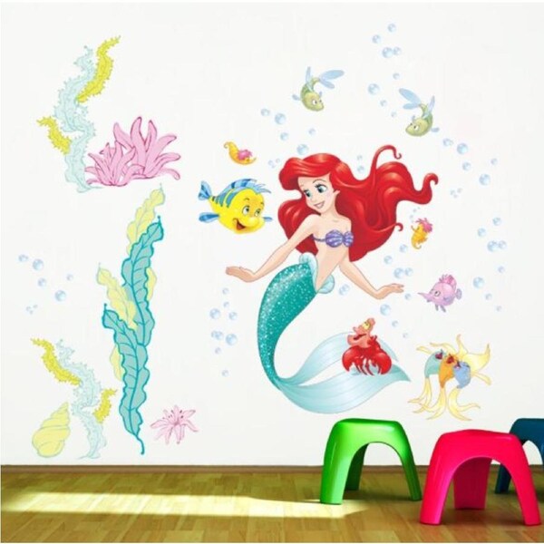 Wall Sticker Disney Princess Girl Removable Little Mermaid Kids Girl Room Decal