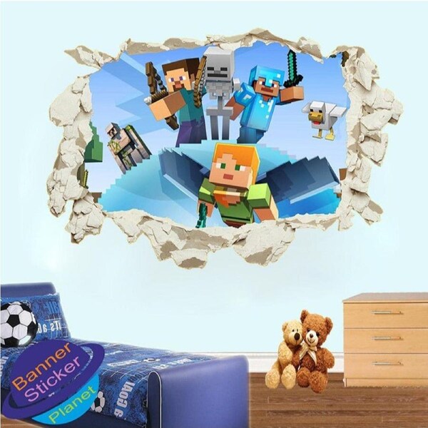 3D Gaming Wall Art Stickers MINE Home Decor Decals PVC Kids Room Game Poster K