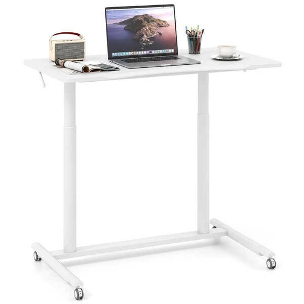Giantex C-Shaped Stand Desk Mobile Standing Desk w/Lockable Wheels Computer Workstation White