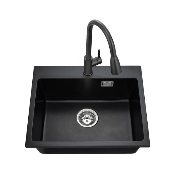 Kitchen Sink 55x45cm Granite Stone Sink Laundry Basin Single Bowl Black