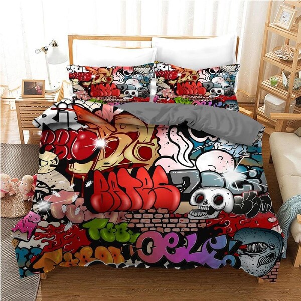 Street Graffiti Quilt Doona Duvet Cover Pillow Case Set Single, 1 Pillow Case