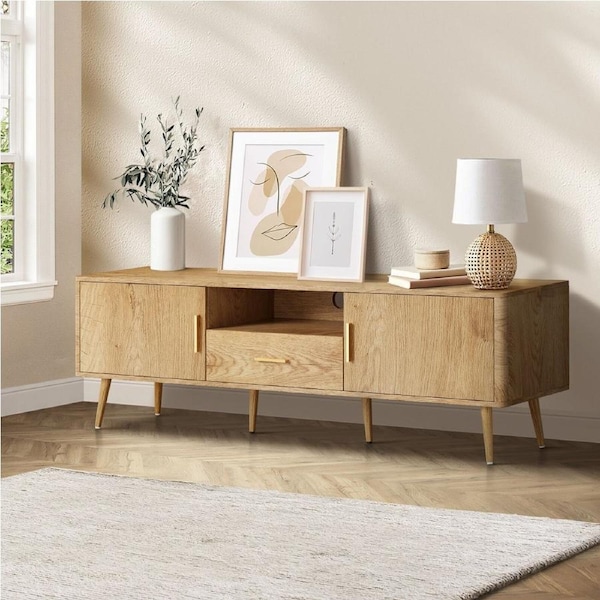Oikiture TV Cabinet Entertainment Unit Stand Storage Drawer 160cm Oak