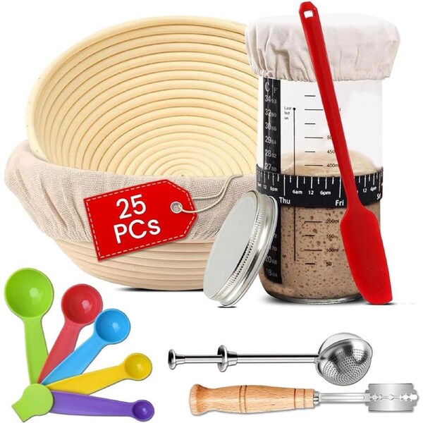 25Pcs Sourdough Bread Baking Supplies Banneton Set Bread Proofing Basket,Complete Sourdough Starter Kit