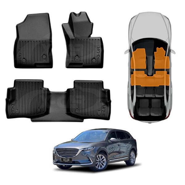 Front Rear Floor Mats for Mazda CX-9 CX9 2016-Onwards Heavy Duty All Weather Car Mats Carpet Liner Set