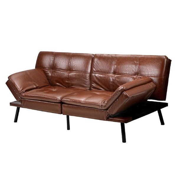Oikiture Sofa Bed Futon Recliner Lounge Couch Convertible Leather 3-Seater Brown