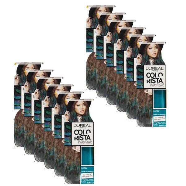 12PK Loreal Paris Colorista Washout Semi-Permanent Hair Colour 80ml Turquoise