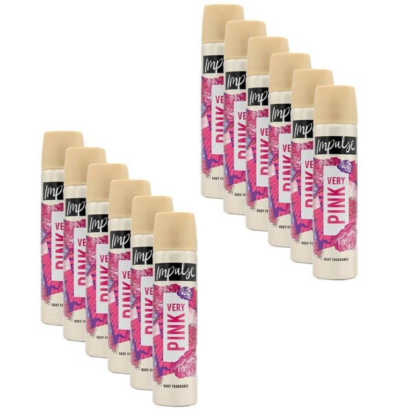 12PK Impulse Very Pink Body Fragrance Citrus & Floral Womens Deodorant Spray 50G