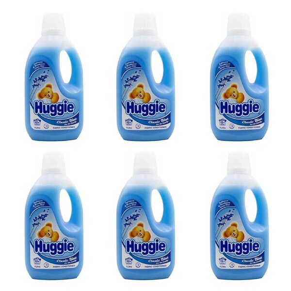 6PK Huggie Liquid Fabric Conditioner Softener Laundry Fragrance 1L Classic Blue