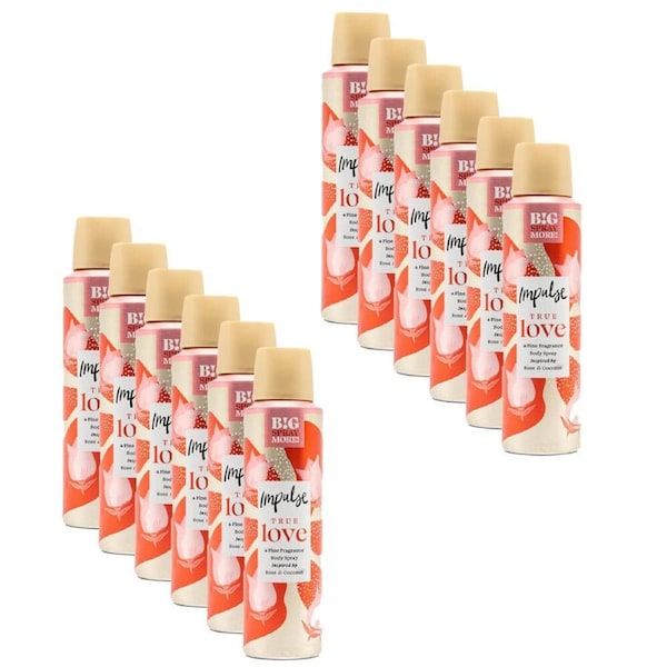 12PK Impulse True Love Inspired By Rose & Coconut Womens Spray Deodorant 150ml