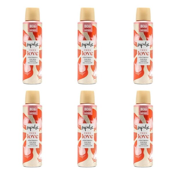 6PK Impulse True Love Inspired By Rose & Coconut Womens Spray Deodorant 150ml