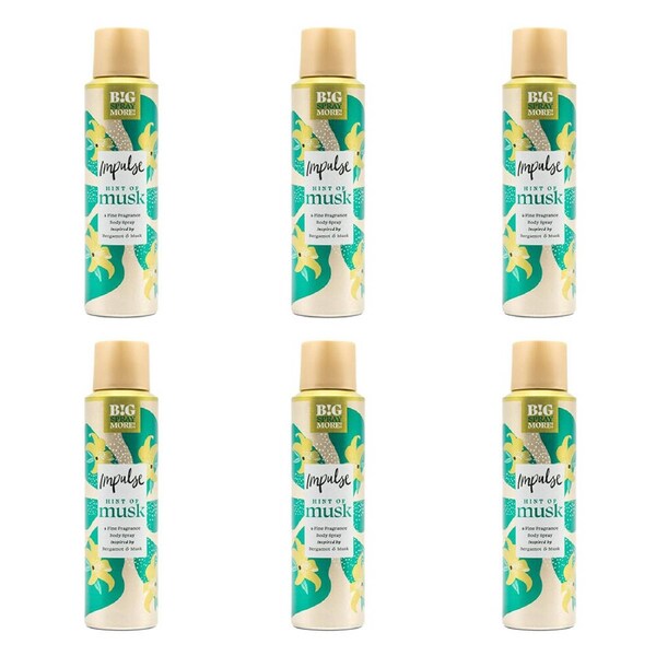 6PK Impulse Hint Of Musk Inspired By Bergamot & Musk Womens Body Spray 150ml