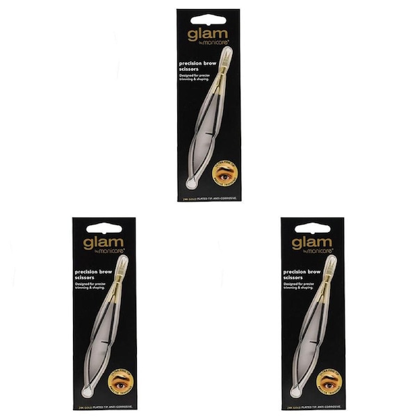 3PK Glam By Manicare Steel Precision Brow Grooming Scissors Eyebrow Tool