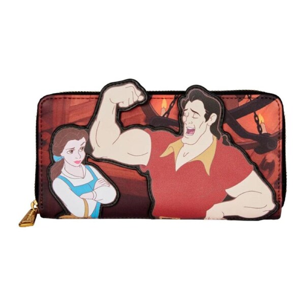 Beauty And The Beast Faux Leather Gaston Zip Around Purse Wallet Bag 8x4in