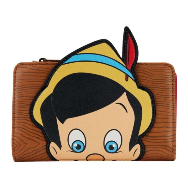 Pinocchio (1940) Faux Leather Pinocchio Peeking Flap Zip Around Purse 6.5x4in