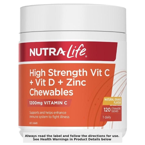 Nutra-Life High Strength Vitamin C + D + Zinc 120 Chewable Tablets