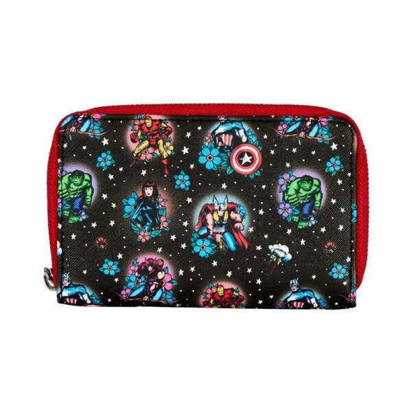 Marvel Comics Avengers Floral Tattoo Zip Around Coin Purse Wallet 15.24cm
