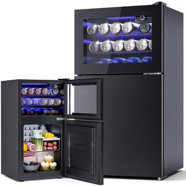 Advwin 80L Refrigerator with Freezer,2-Door Mini Fridge,Compact Drink Chiller with 7-Level Temperature Control 38dB Low Noise Reversible Door,Wine Cooler for Dorm,Kitchen, Bedroom, Office Use