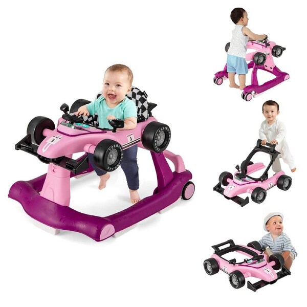 Costway 4in1 Folding Walker w/Adjustable Height Speed & Music Stroller Push Walking Toy Activity Center Purple