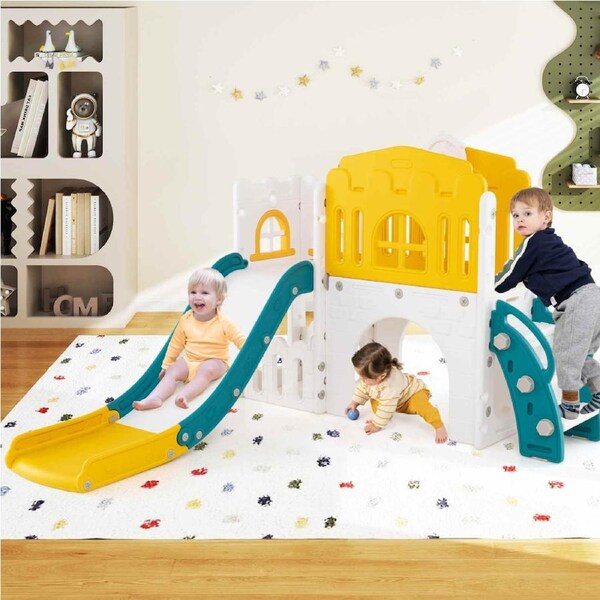 Costway 9 in 1 Slide Set Slide & Climber Playset w/Basketball Hoop Indoor Outdoor Playground Toys